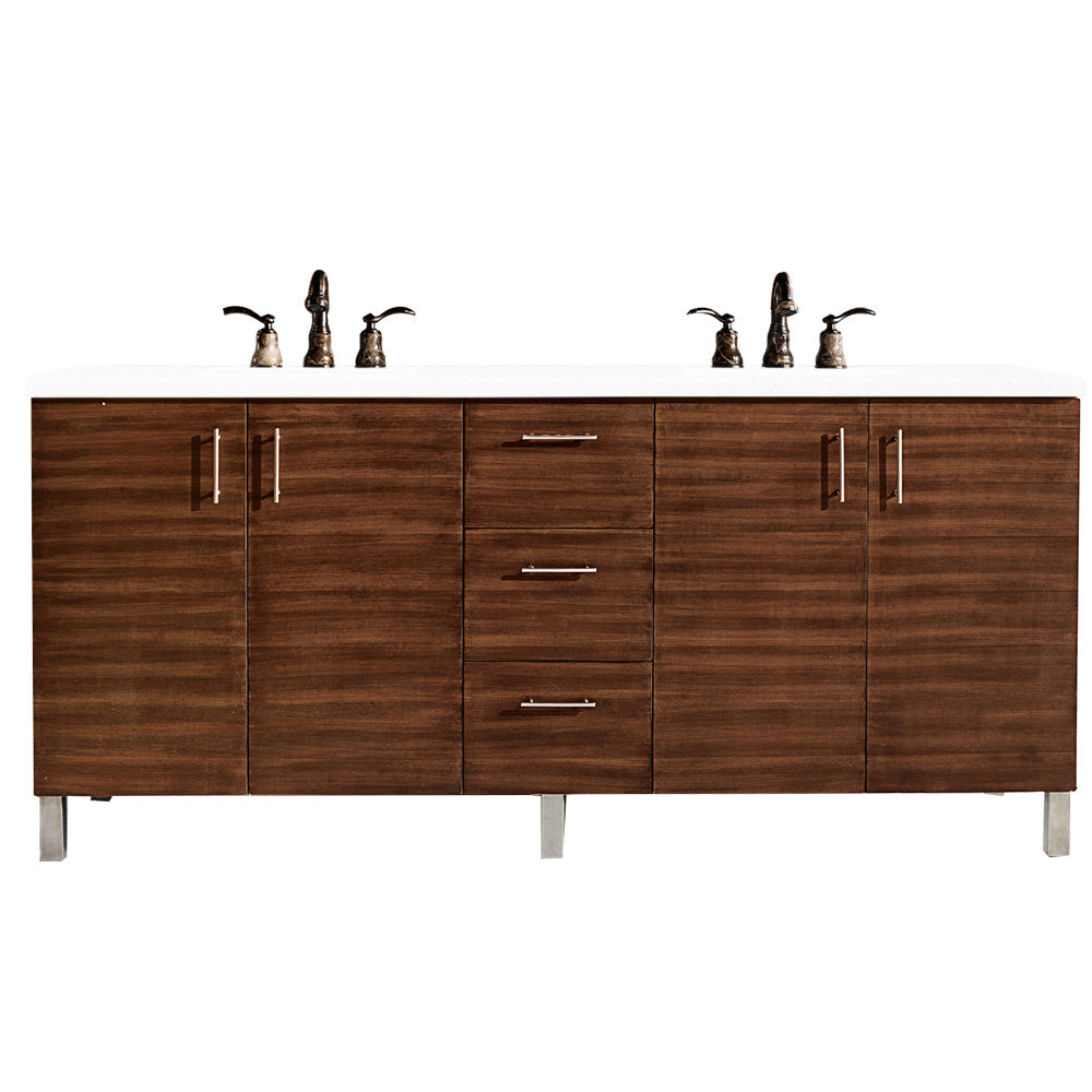 Metropolitan 72" Double Vanity, American Walnut w/ 3 CM White Zeus Quartz Top