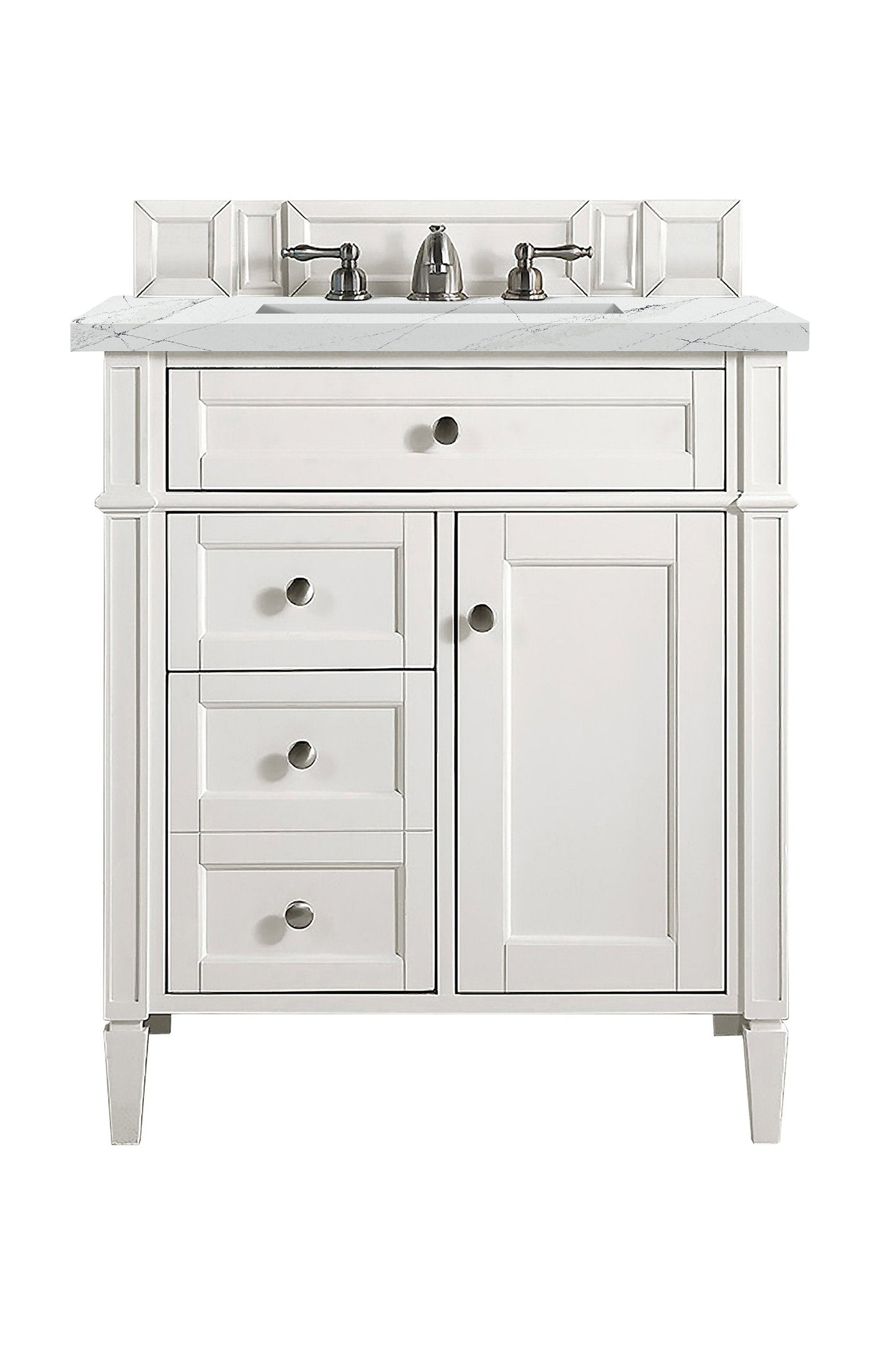 Brittany 30" Single Vanity, Bright White, w/ 3 CM Ethereal Noctis Quartz Top