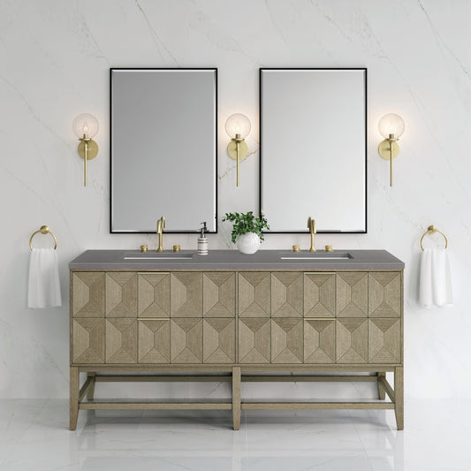 Emmeline 72" Double Vanity, Pebble Oak w/ 3 CM Grey Expo Top