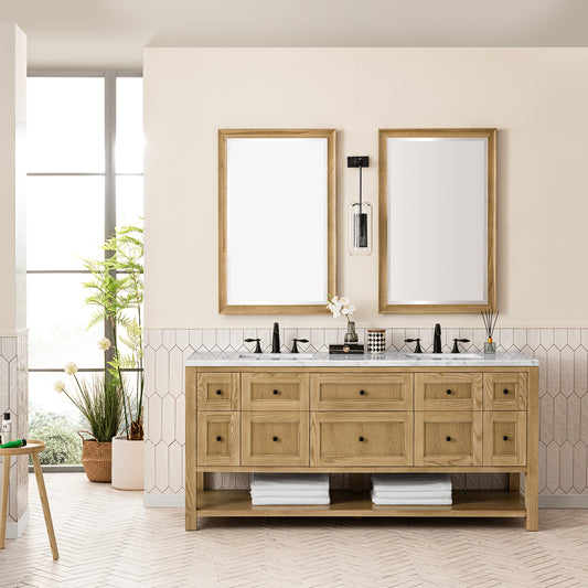 Breckenridge 72" Double Vanity, Light Natural Oak w/ 3 CM Eternal Jasmine Pearl Top