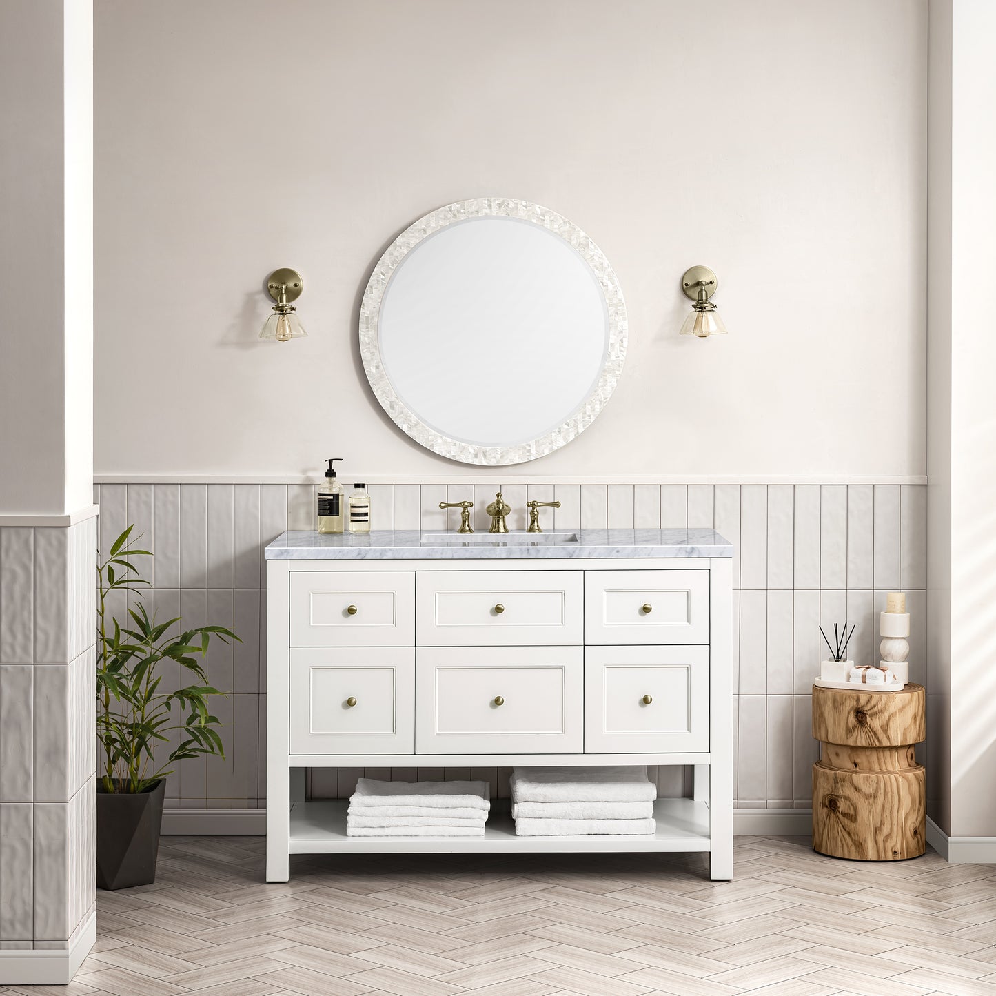 Breckenridge 48" Single Vanity, Bright White w/ 3 CM Carrara Marble Top