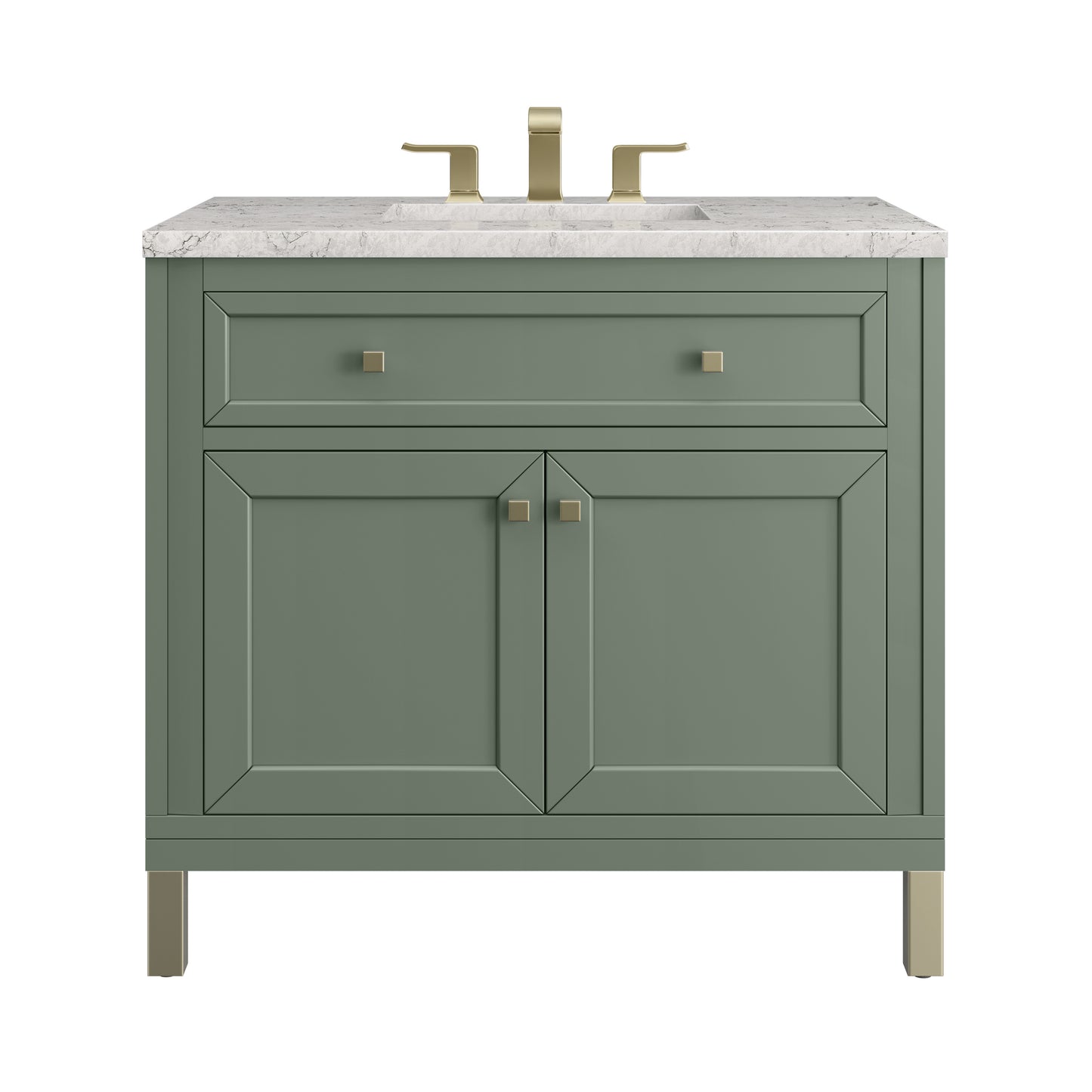 Chicago 36" Single Vanity, Smokey Celadon w/ 3 CM Eternal Jasmine Pearl Top