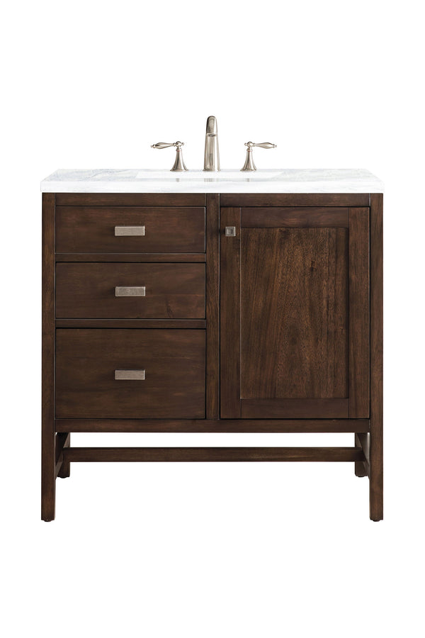 Addison 36 Single Vanity, Mid-Century Acacia w/ 3 CM Arctic Fall Solid Surface Top