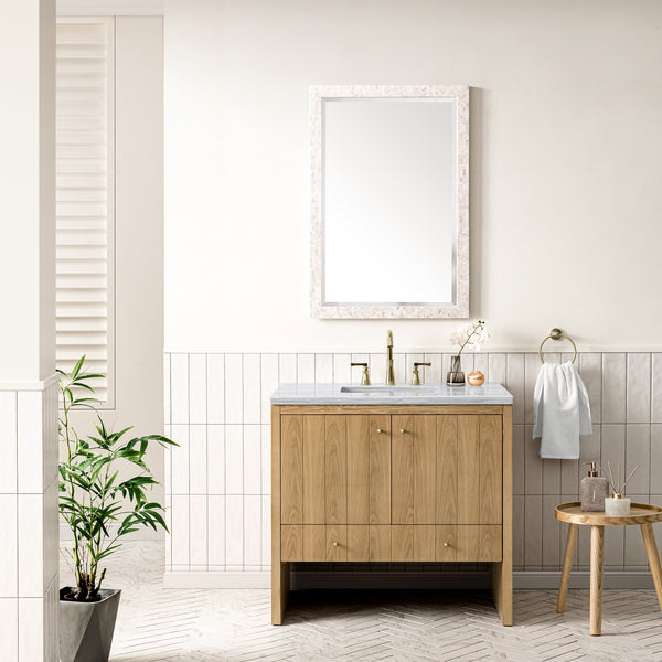 Hudson 36 Single Vanity, Light Natural Oak w/ 3 CM Arctic Fall Top