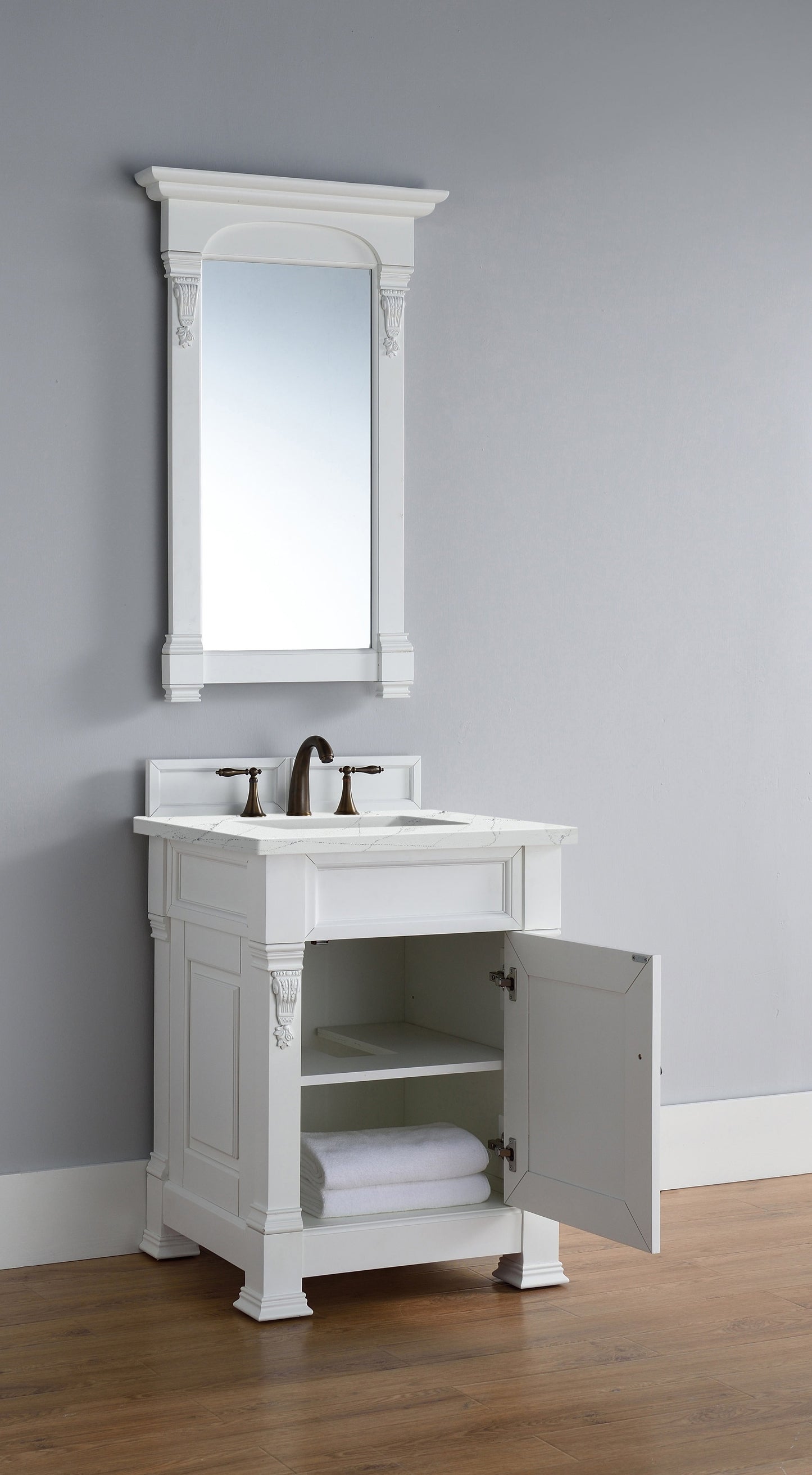 Brookfield 26" Single Vanity, Bright White w/ 3 CM Ethereal Noctis Quartz Top