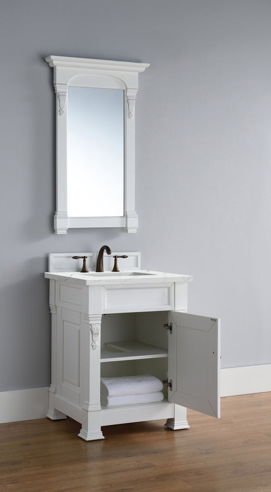 Brookfield 26" Single Vanity, Bright White w/ 3 CM Ethereal Noctis Quartz Top