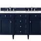 Brittany 60" Double Vanity, Victory Blue w/ 3 CM Arctic Fall Solid Surface Top