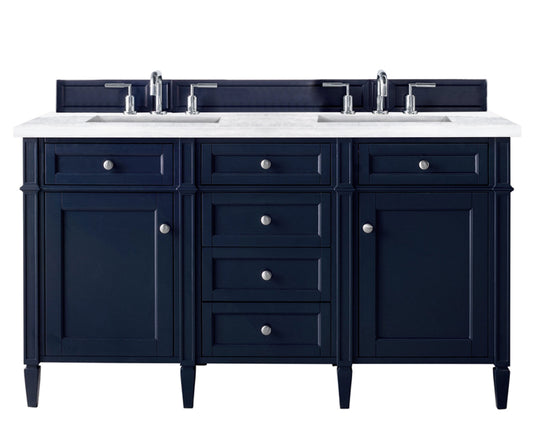 Brittany 60" Double Vanity, Victory Blue w/ 3 CM Arctic Fall Solid Surface Top