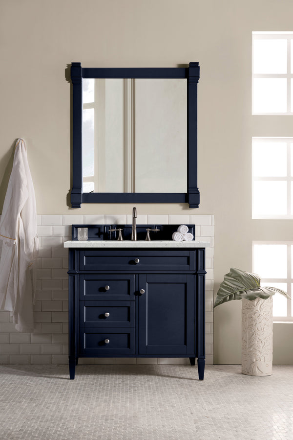 Brittany 36 Single Vanity, Victory Blue w/ 3 CM Eternal Jasmine Pearl Quartz Top