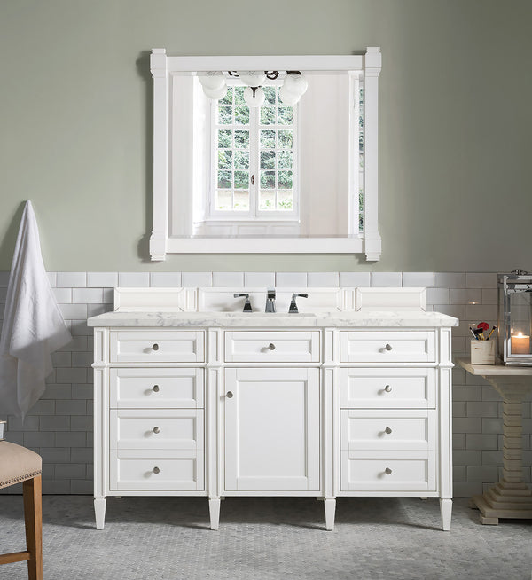 Brittany 60 Single Vanity, Bright White w/ 3 CM Eternal Jasmine Pearl Quartz Top