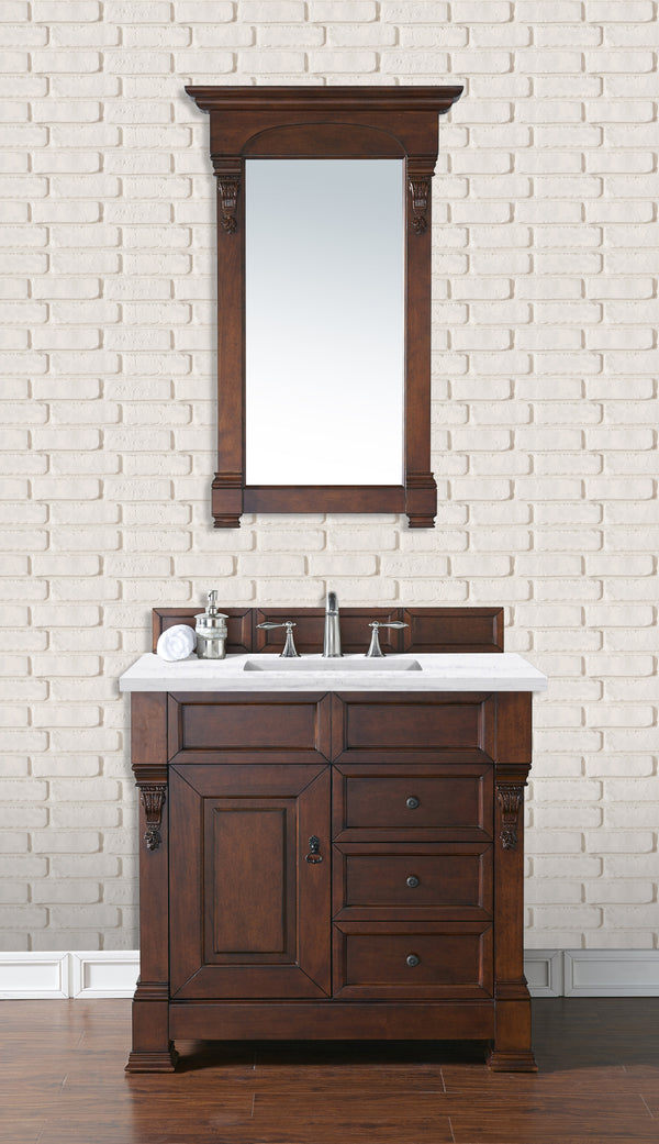 Brookfield 36 Single Vanity, Warm Cherry w/ 3 CM Arctic Fall Solid Surface Top