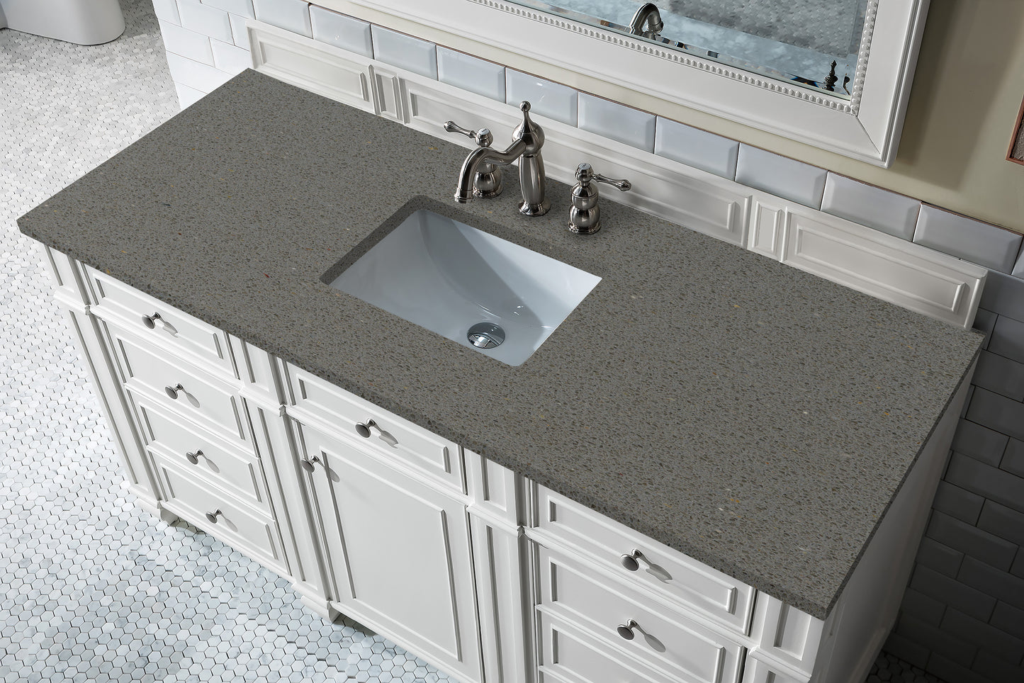 Bristol 60" Single Vanity, Bright White w/ 3 CM Grey Expo Quartz Top