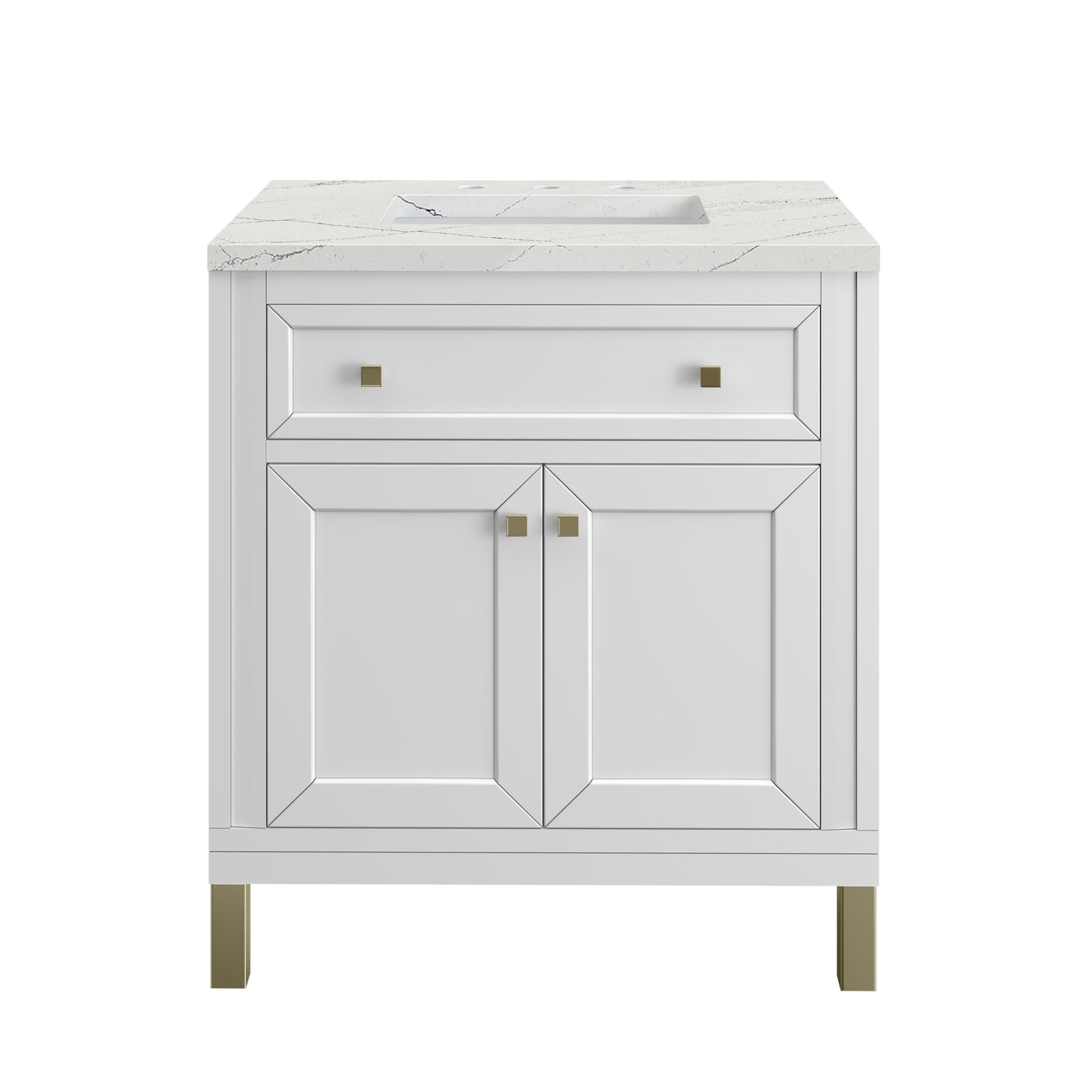 Chicago 30" Single Vanity, Glossy White w/ 3 CM Ethereal Noctis Top