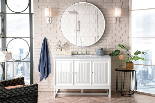 Athens 48" Single Vanity, Glossy White w/ 3 CM Carrara White Top