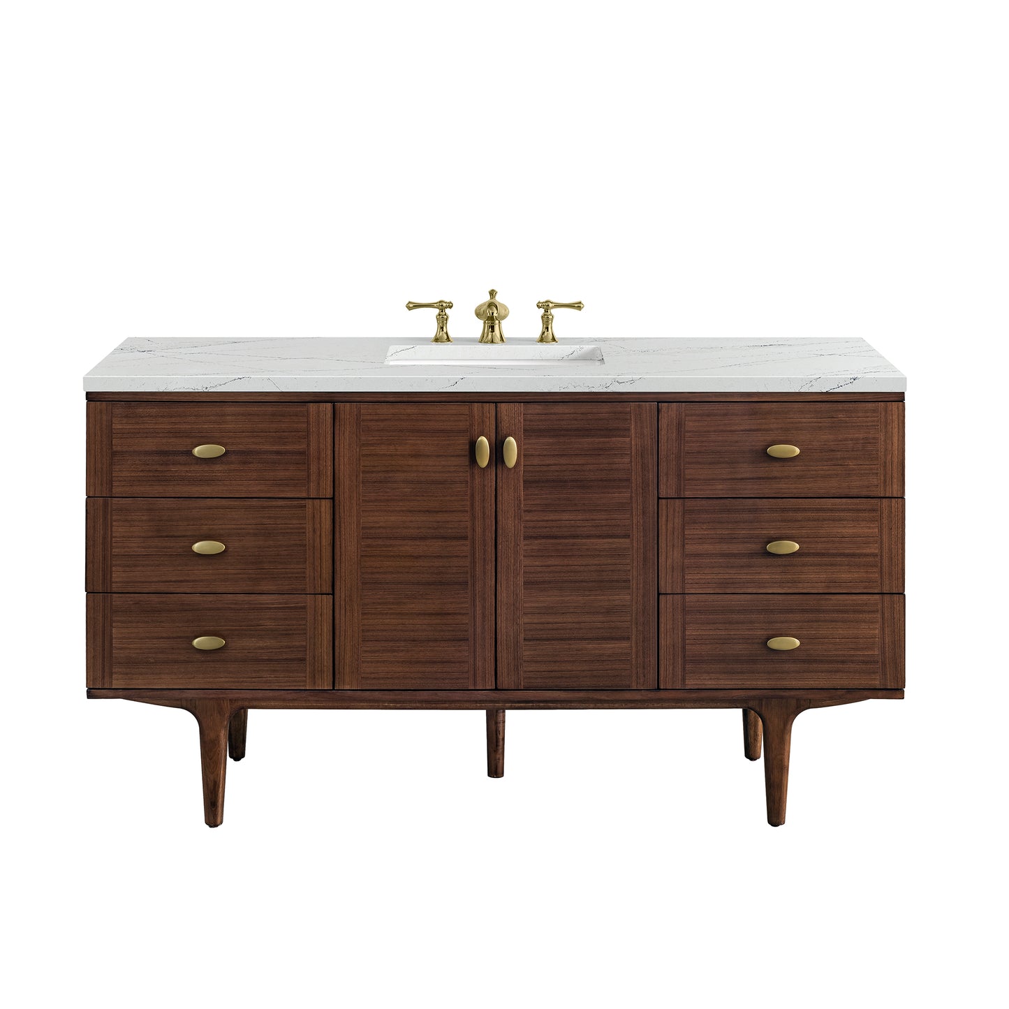 Amberly 60" Single Vanity, Mid-Century Walnut w/ 3 CM Ethereal Noctis Top