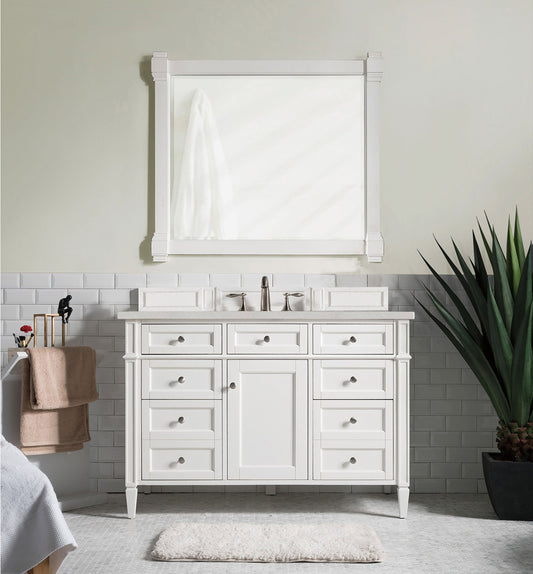 Brittany 48" Single Vanity, Bright White w/ 3 CM Eternal Serena Quartz Top