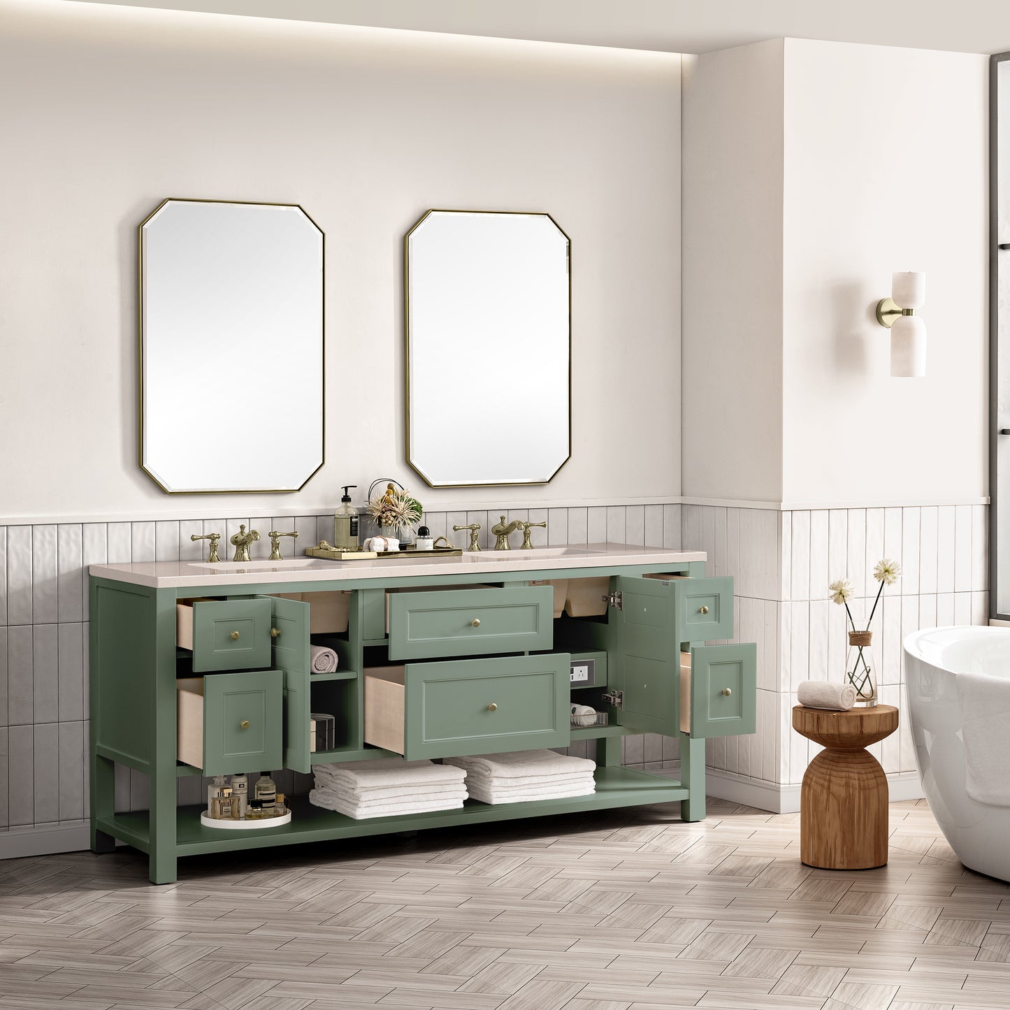 Breckenridge 72" Double Vanity, Smokey Celadon w/ 3 CM Eternal Marfil Top