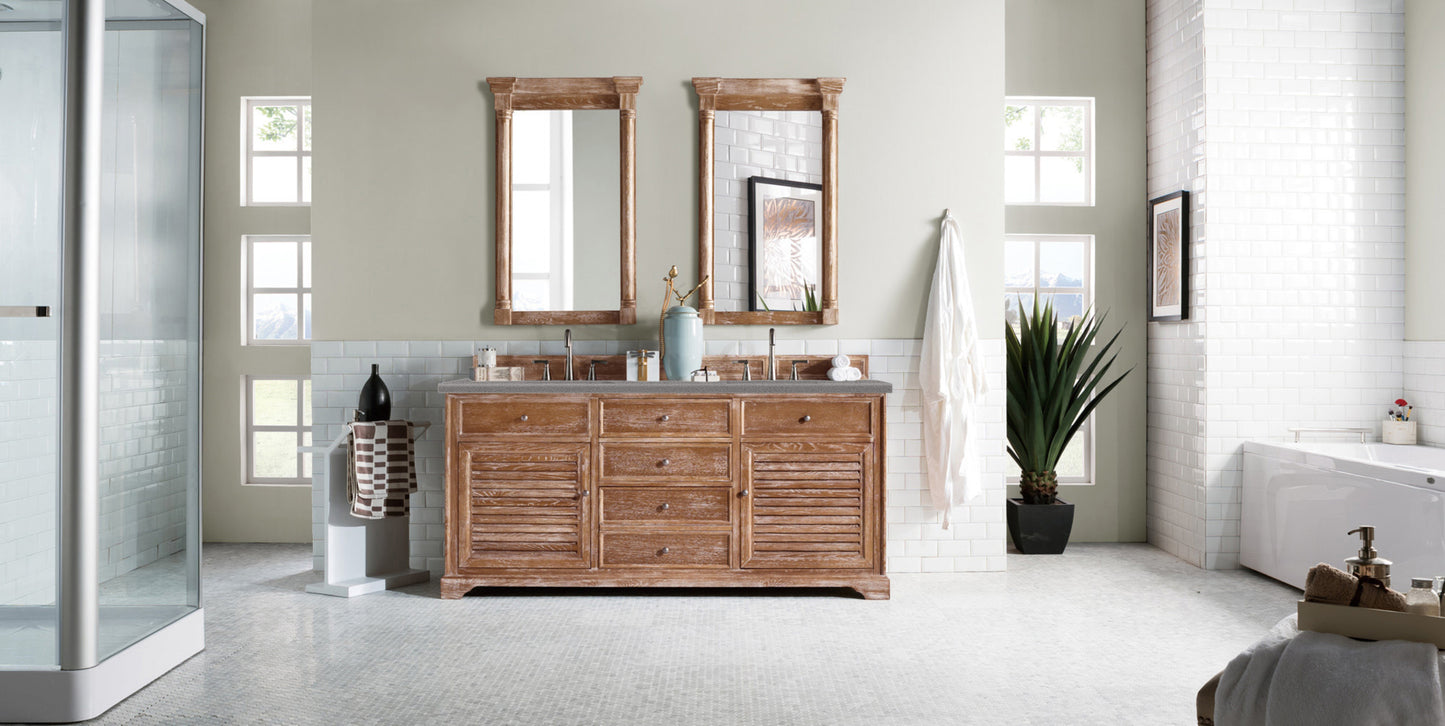 Savannah 72" Double Vanity, Driftwood w/ 3 CM Grey Expo Quartz Top