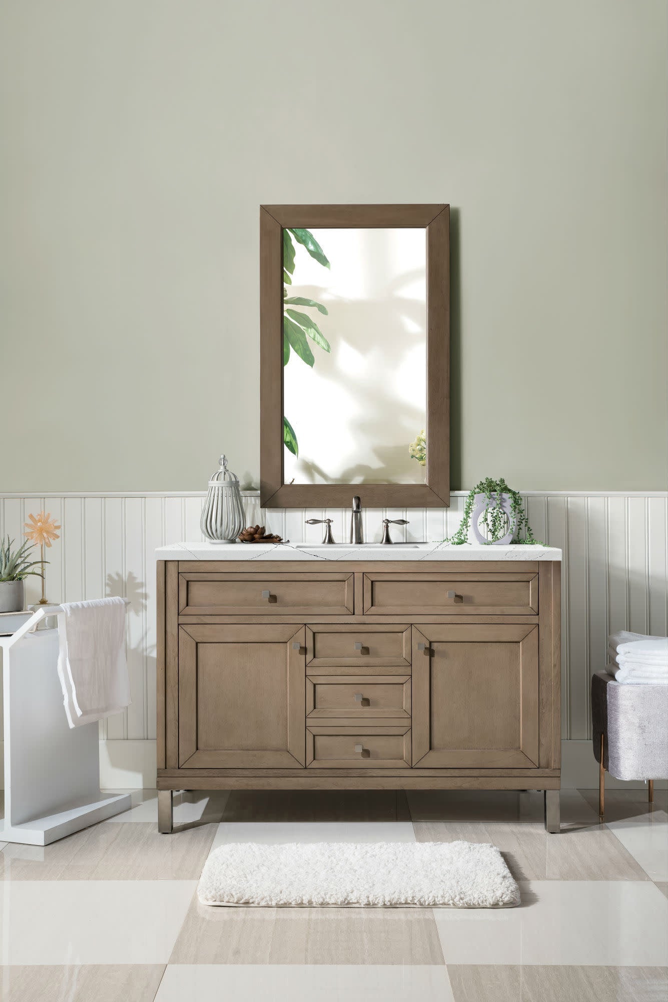 Chicago 48" Single Vanity, Whitewashed Walnut w/ 3 CM Ethereal Noctis Quartz Top