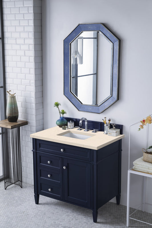 Brittany 36" Single Vanity, Victory Blue w/ 3 CM Eternal Marfil Quartz Top