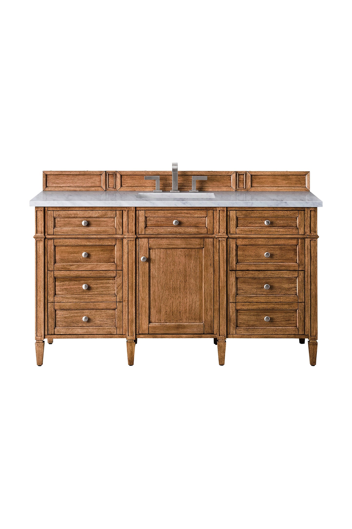 Brittany 60" Single Vanity, Saddle Brown w/ 3 CM Arctic Fall Solid Surface Top