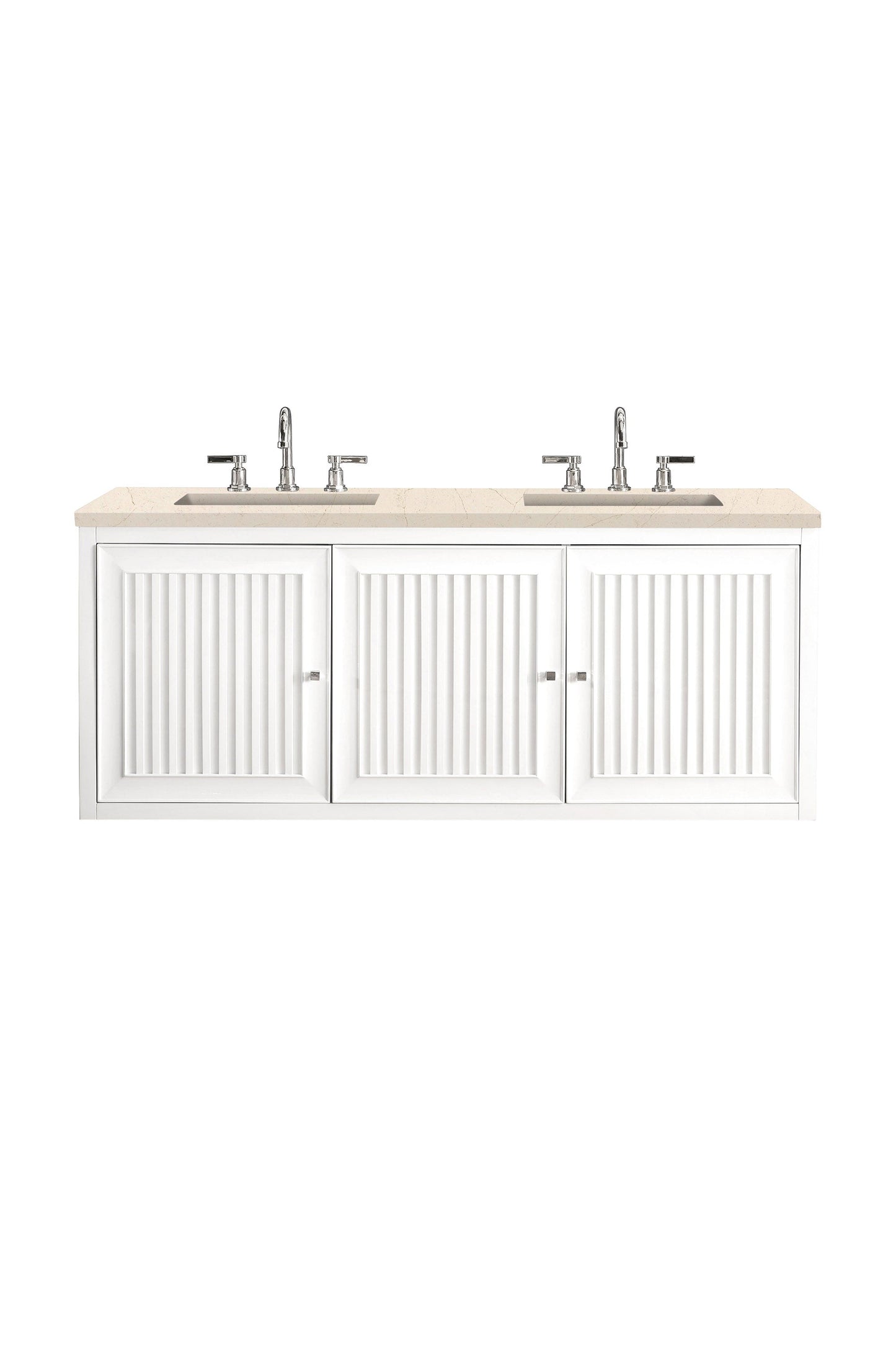 Athens 60" Double Vanity, Glossy White w/ 3 CM Eternal Marfil Top