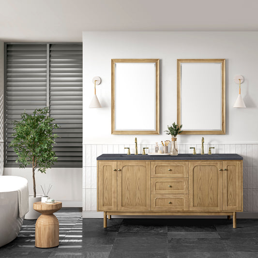 Laurent 72" Double Vanity, Light Natural Oak w/ 3 CM Charcoal Soapstone Top