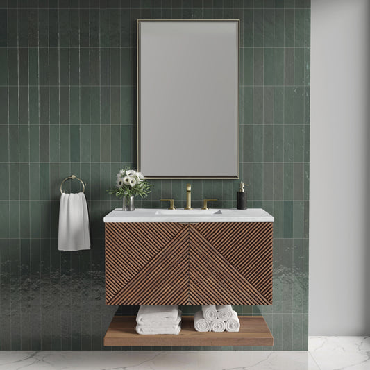 Marcello 36" Single Vanity, Chestnut w/ 3 CM Arctic Fall Top