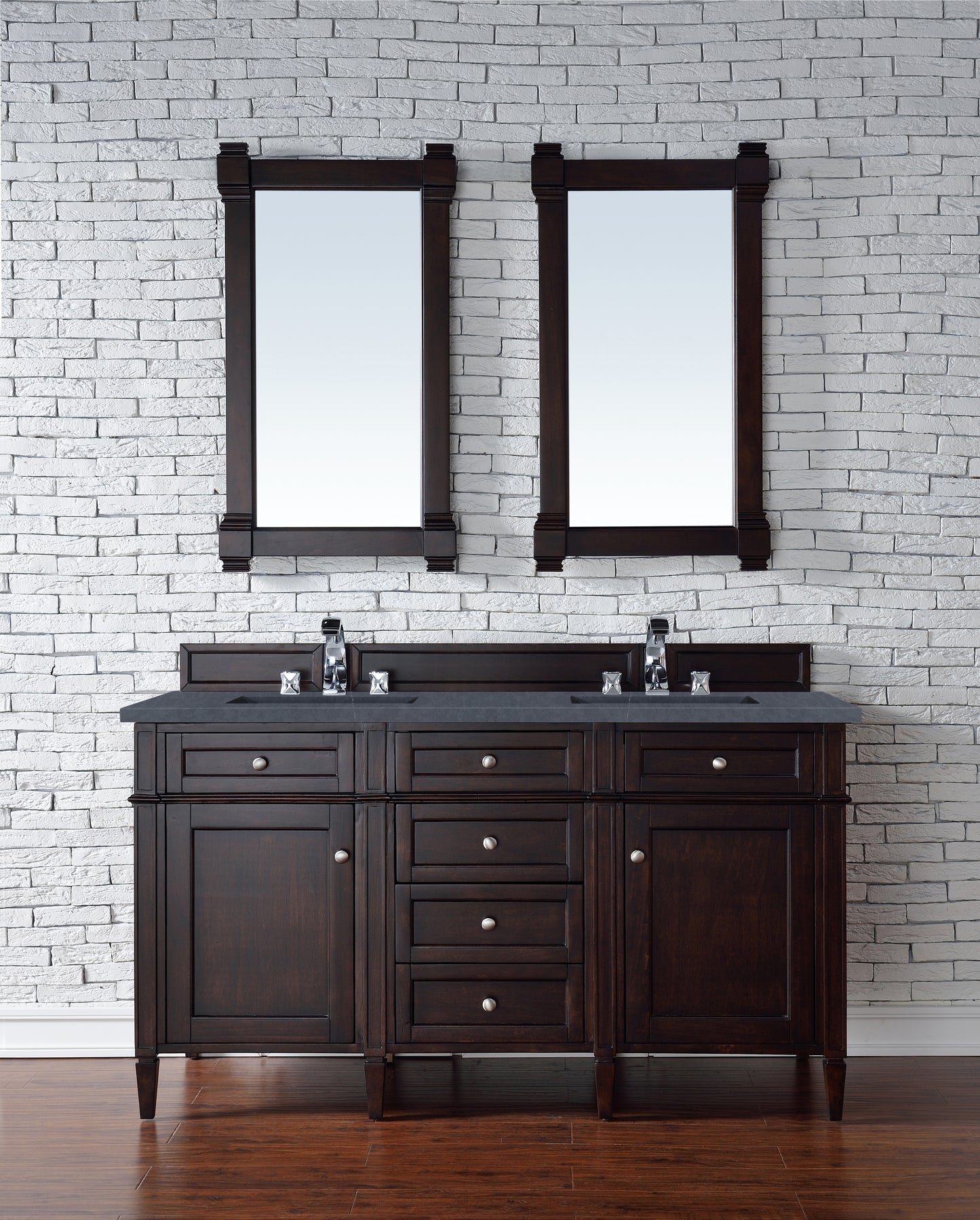 Brittany 60" Double Vanity, Burnished Mahogany w/ 3 CM Charcoal Soapstone Quartz Top