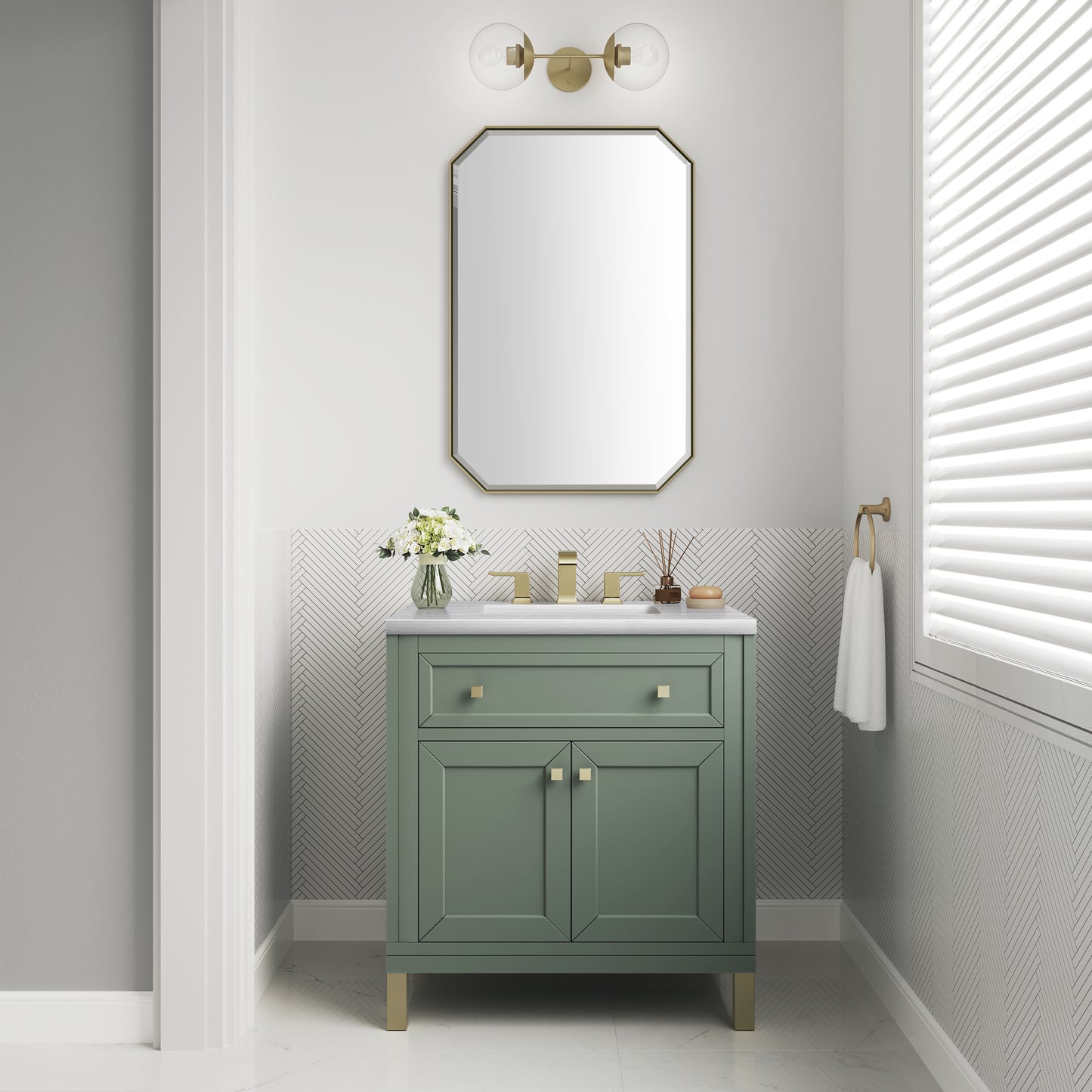 Chicago 30" Single Vanity, Smokey Celadon w/ 3 CM Arctic Fall Top