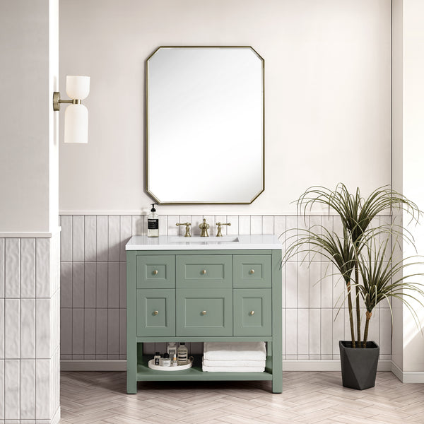 Breckenridge 36 Single Vanity, Smokey Celadon w/ 3 CM White Zeus Top