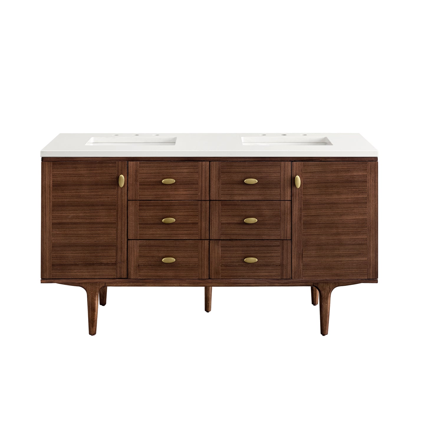 Amberly 60" Double Vanity, Mid-Century Walnut w/ 3 CM White Zeus Top