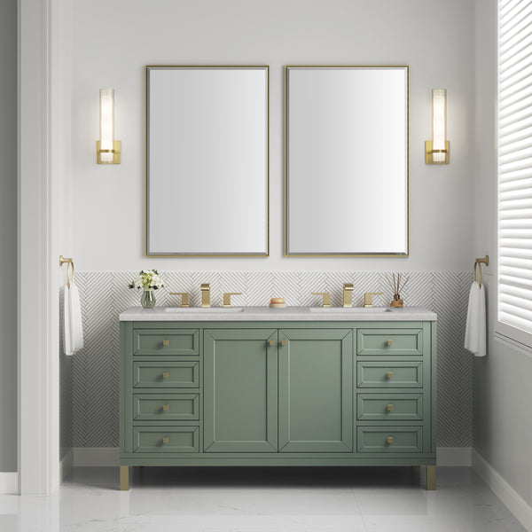 Chicago 60 Double Vanity, Smokey Celadon w/ 3 CM Eternal Serena Top