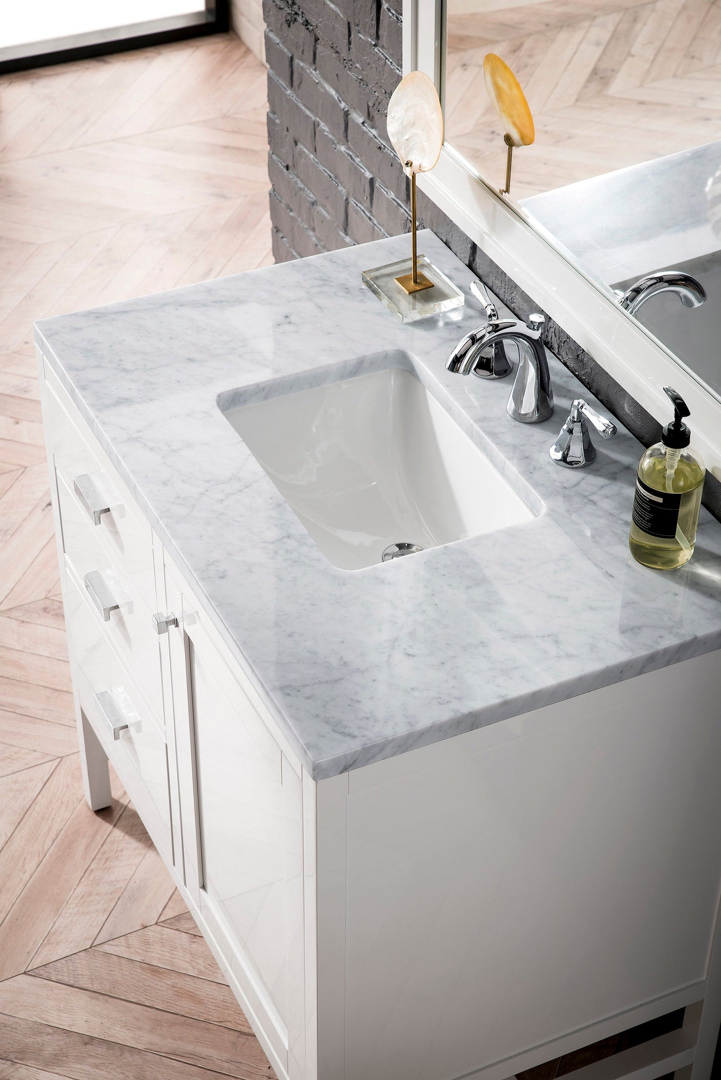 Addison 36" Single Vanity, Glossy White w/ 3 CM Carrara White Top