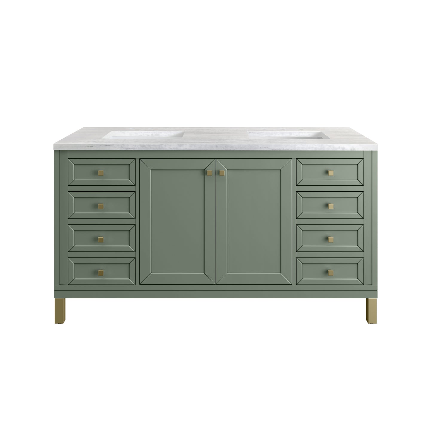 Chicago 60" Double Vanity, Smokey Celadon w/ 3 CM Arctic Fall Top