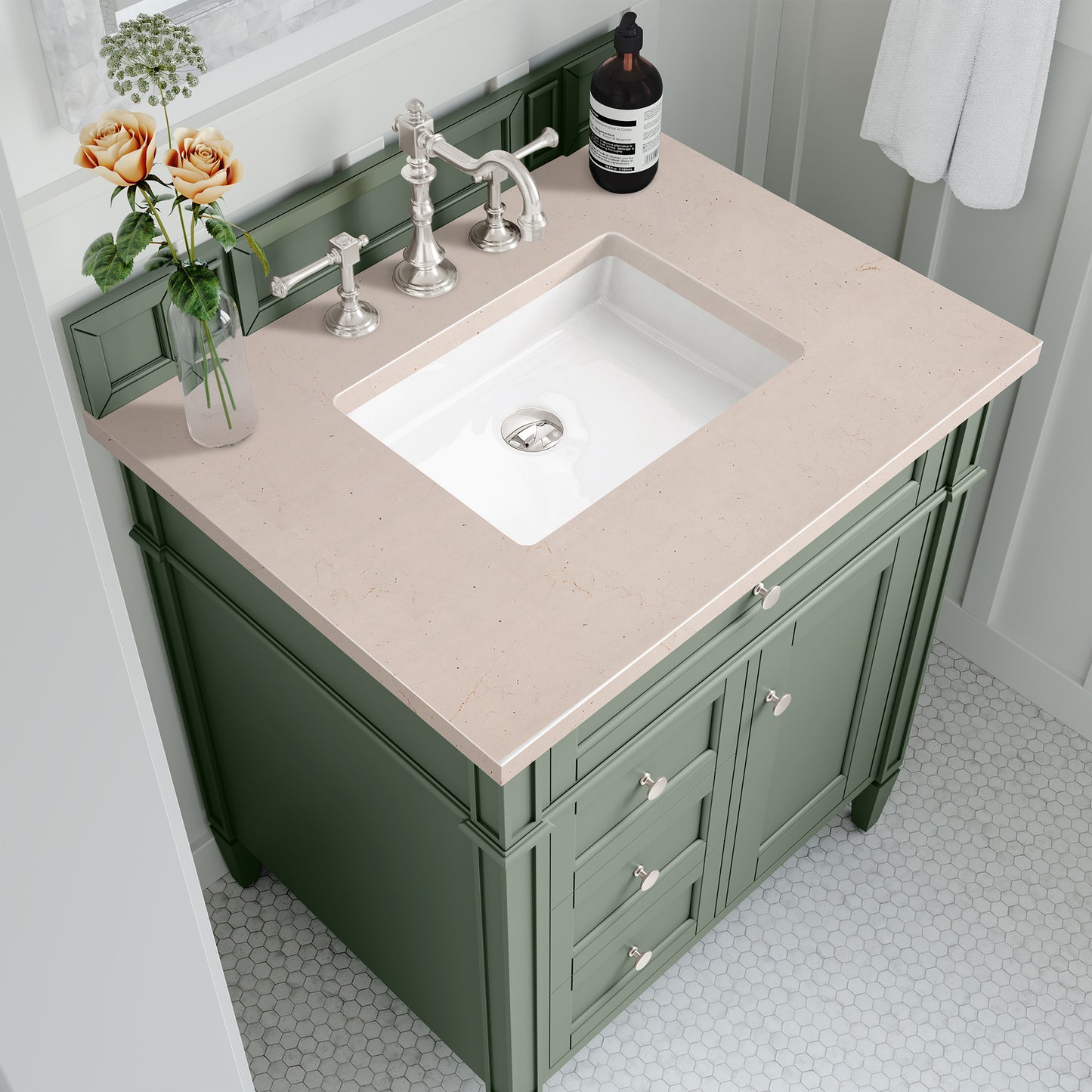 Brittany 30" Single Vanity, Smokey Celadon w/ 3 CM Eternal Marfil Top