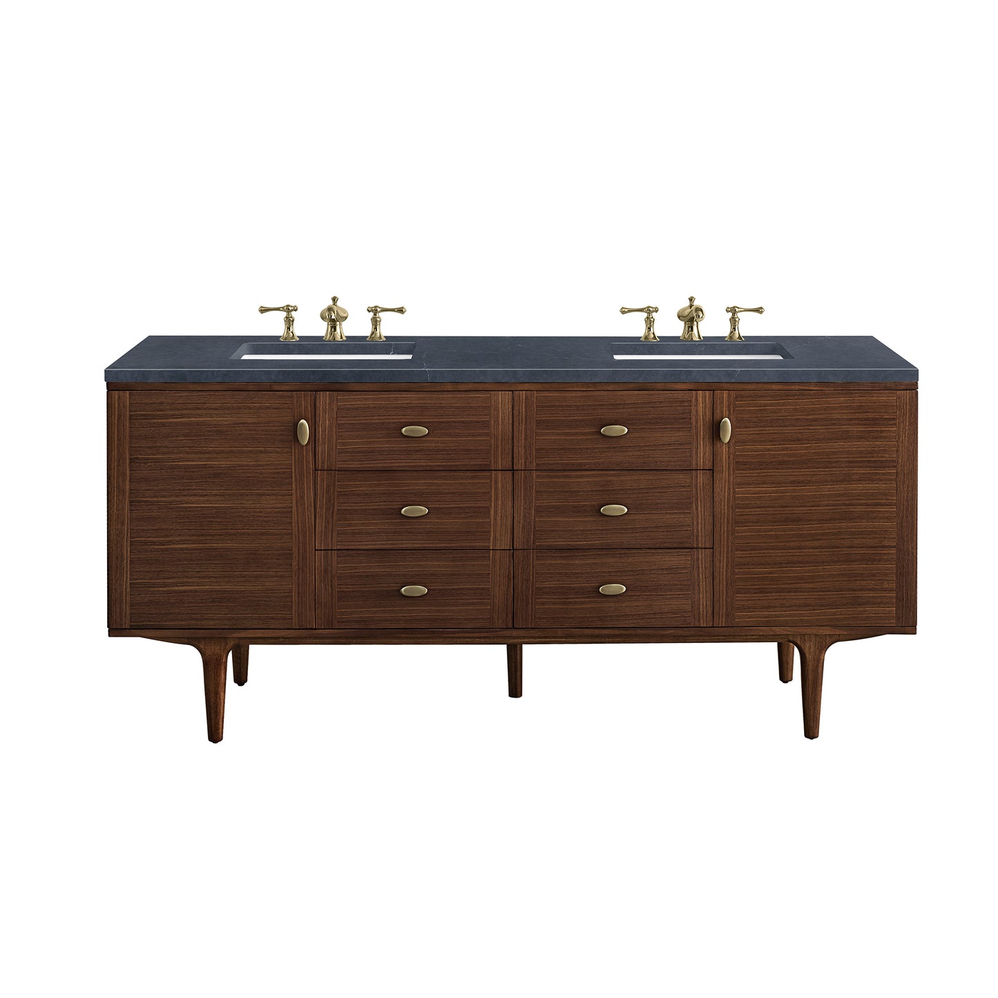 Amberly 72" Double Vanity, Mid-Century Walnut w/ 3 CM Charcoal Soapstone Top