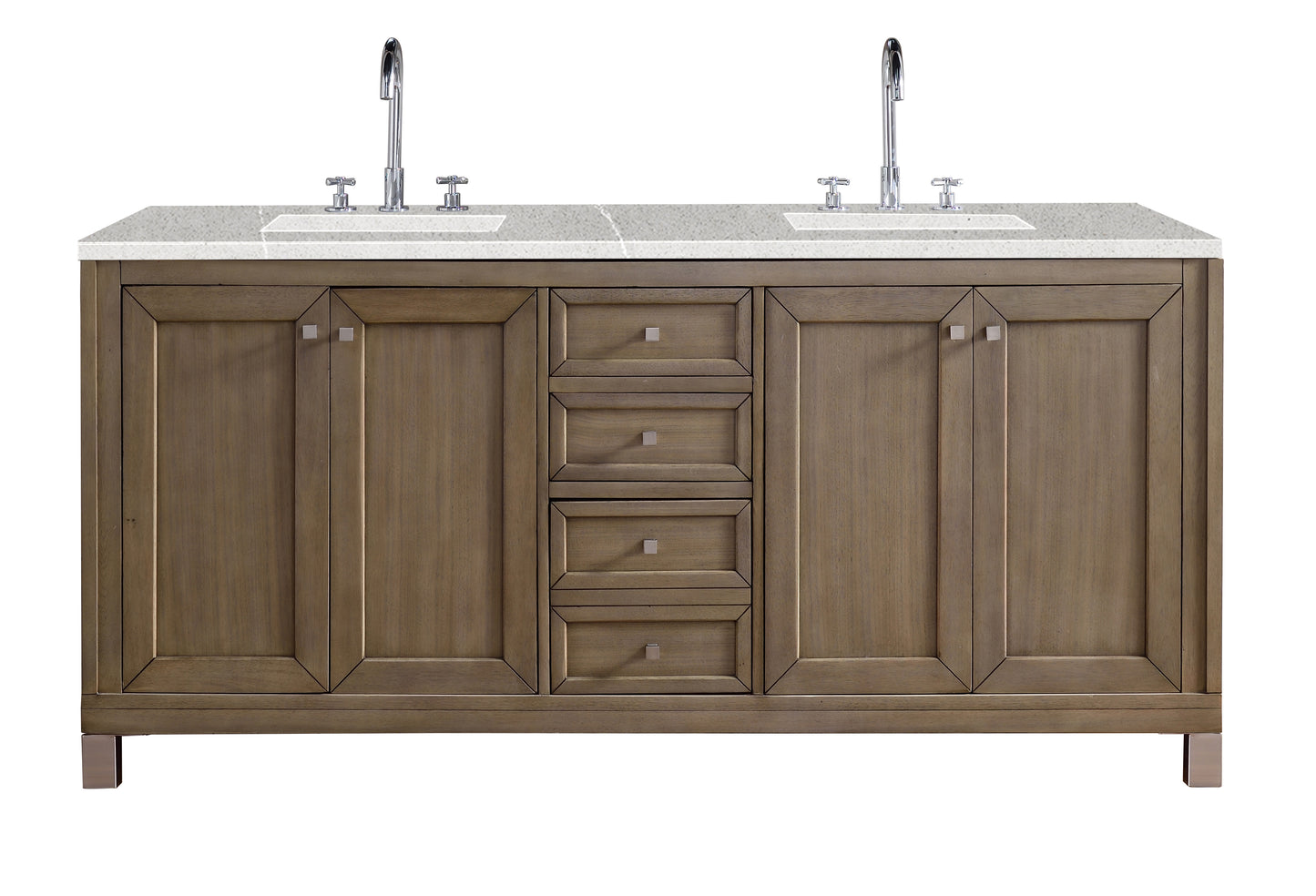 Chicago 72" Double Vanity, Whitewashed Walnut w/ 3 CM Eternal Serena Quartz Top