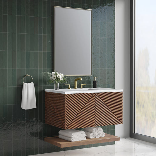 Marcello 36" Single Vanity, Chestnut w/ 3 CM Arctic Fall Top