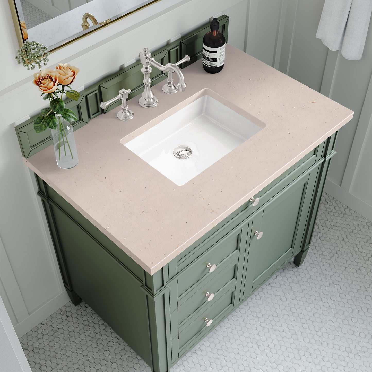 Brittany 36" Single Vanity, Smokey Celadon w/ 3 CM Eternal Marfil Top