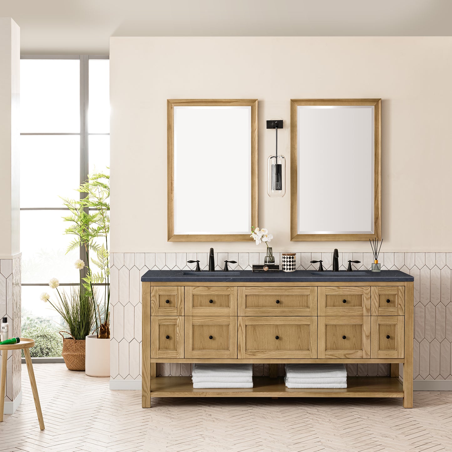 Breckenridge 72" Double Vanity, Light Natural Oak w/ 3 CM Charcoal Soapstone Top