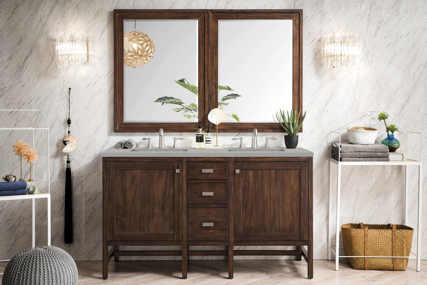 Addison 60" Double Vanity, Mid-Century Acacia w/ 3 CM Eternal Serena Quartz Top