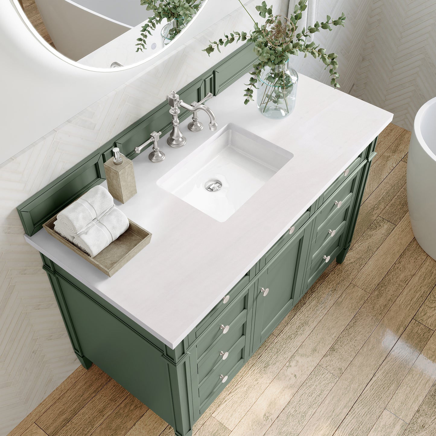 Brittany 48" Single Vanity, Smokey Celadon w/ 3 CM White Zeus Top