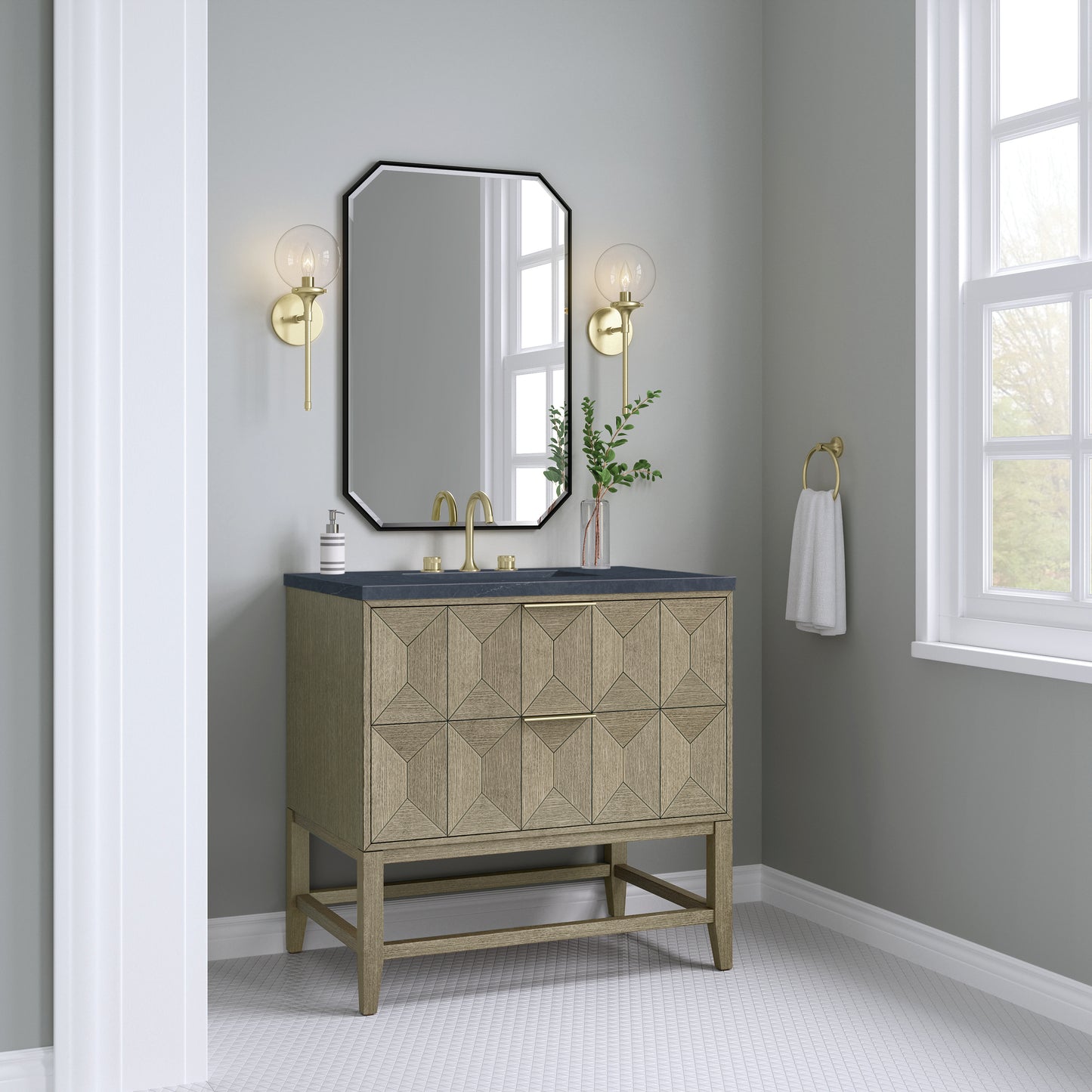 Emmeline 36" Single Vanity, Pebble Oak w/ 3 CM Charcoal Soapstone Top