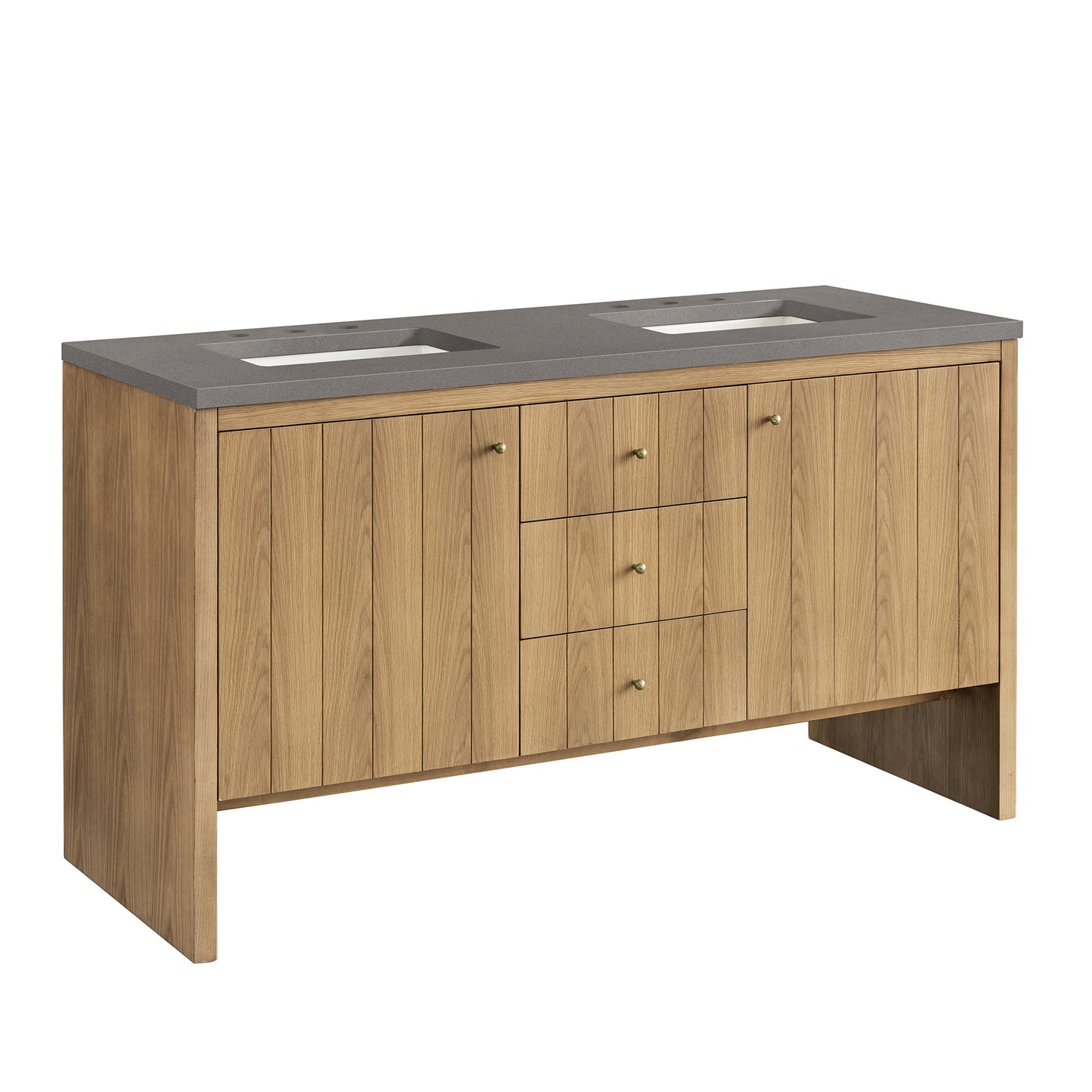 Hudson 60" Double Vanity, Light Natural Oak w/ 3 CM Grey Expo Top