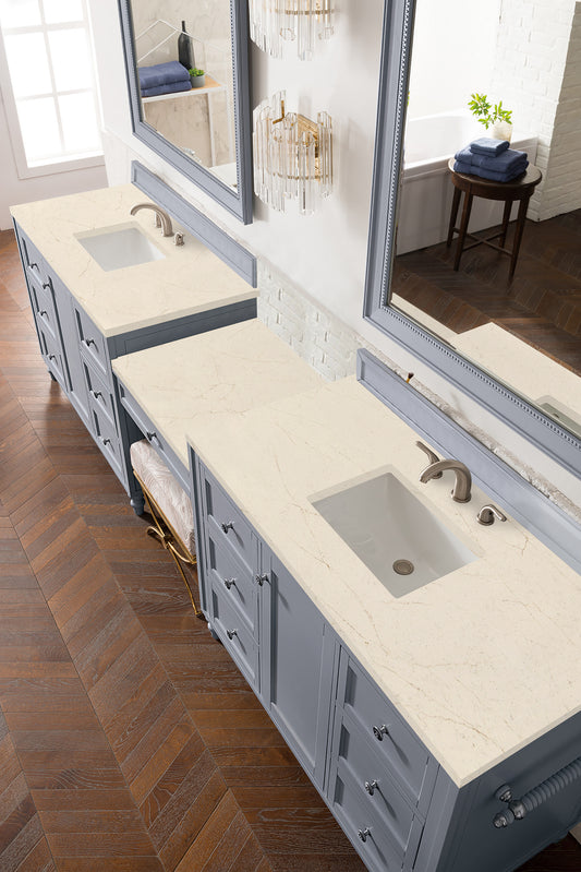 Copper Cove Encore 122" Double Vanity Set, Silver Gray w/ 3 CM Eternal Marfil Quartz Top