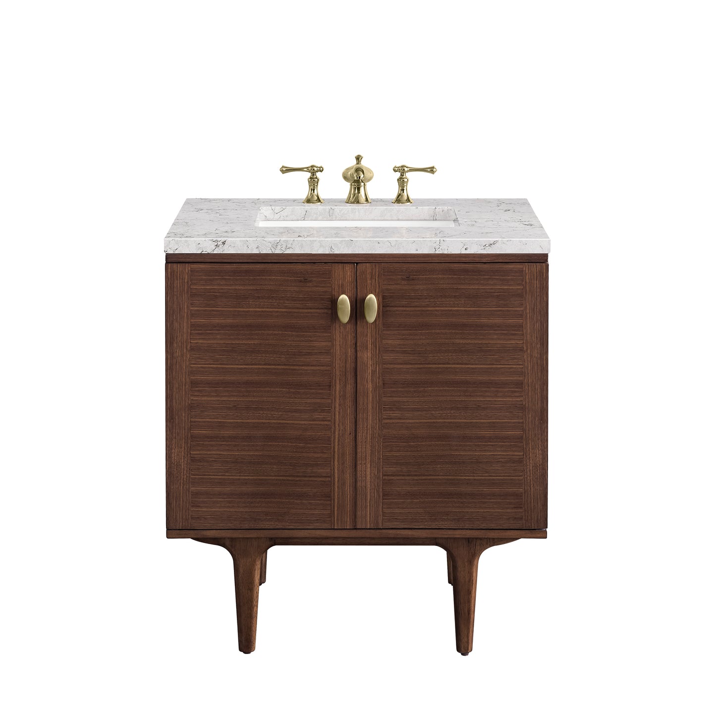 Amberly 30" Single Vanity, Mid-Century Walnut w/ 3 CM Eternal Jasmine Pearl Top