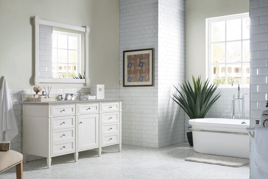 Brittany 60" Single Vanity, Bright White w/ 3 CM Eternal Serena Quartz Top