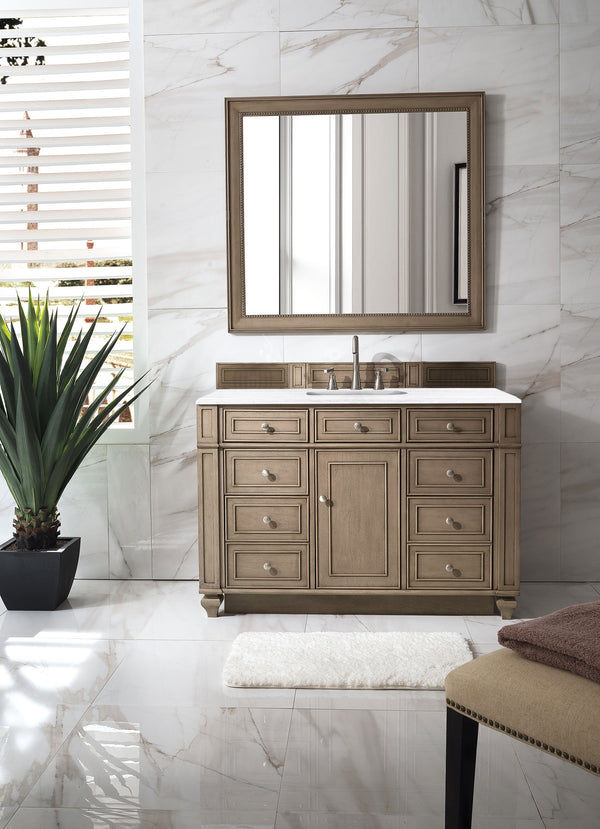 Bristol 48 Single Vanity, Whitewashed Walnut w/ 3 CM Arctic Fall Solid Surface Top