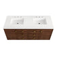 Amberly 60" Double Vanity, Mid-Century Walnut w/ 3 CM White Zeus Top